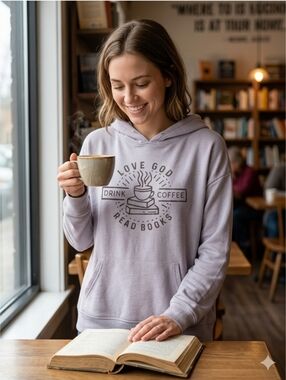Woman's Graphic Lightweight Hoodie " Love God Drink Coffee Read Books"
